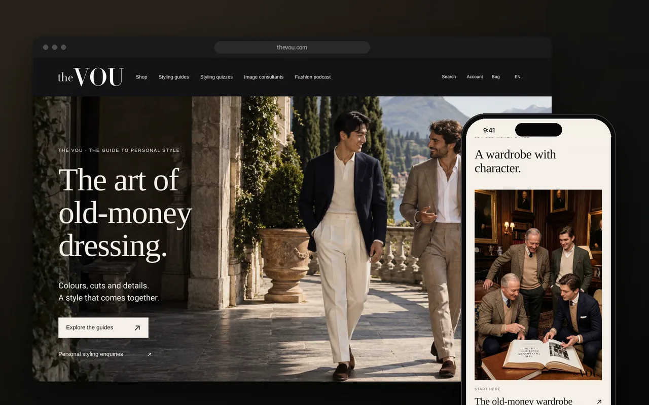 The VOU on desktop and mobile: the homepage and its style guides
